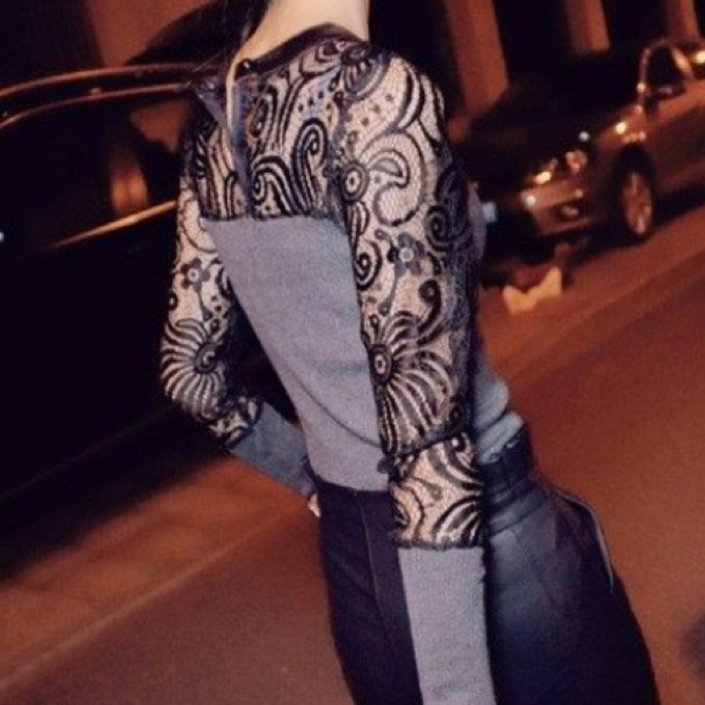 Gray Lace Sleeve Top